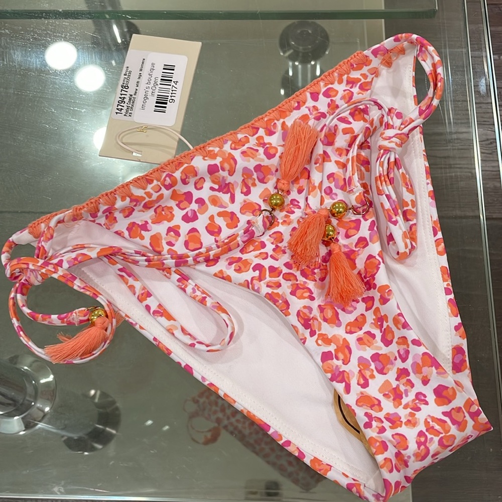 NWT RAMY BROOK luxe crochet trim pink orange white ditsy floral string tassel XS